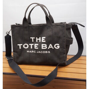 March Jacobs Black Medium Tote Bag Black Bag White Letters Women's